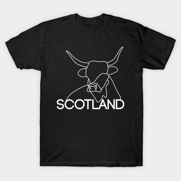 Scottish Highland Cow Continuous Line Drawing (White) T-Shirt by MacPean